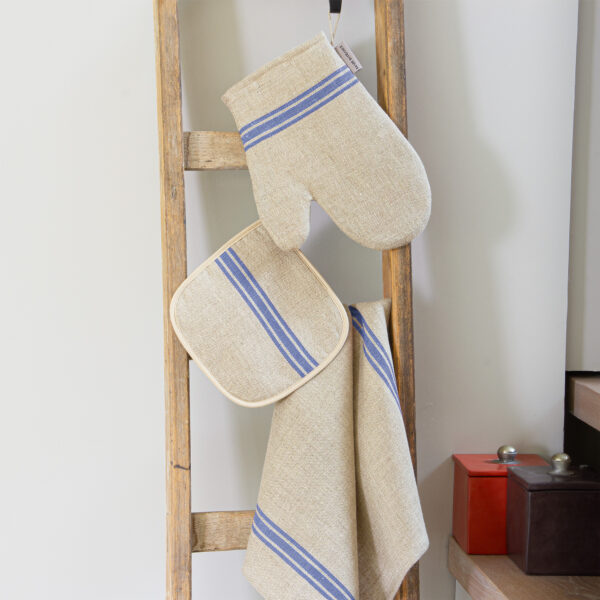 Lot de cuisine en Lin Monogramme Bleu