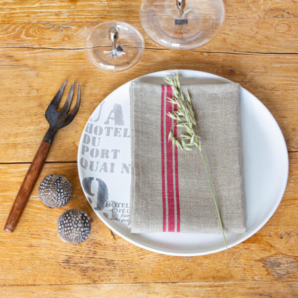 Serviettes de table en Lin - Monogramme Rouge