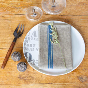 Serviettes de table en Lin - Monogramme Bleu
