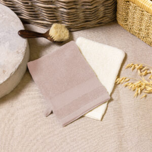 LOT DE 2 GANTS DE TOILETTE A BRODER Rose Nude