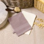 LOT DE 2 GANTS DE TOILETTE A BRODER Rose Taupe
