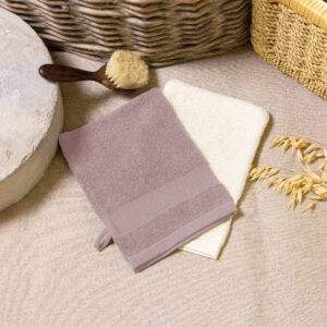 LOT DE 2 GANTS DE TOILETTE A BRODER Rose Taupe