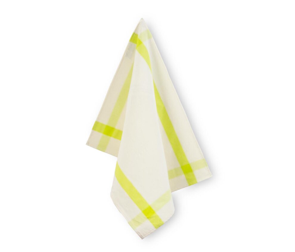 Torchon ancien en lin rayure et monogrammes