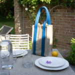 PORTE-BOUTEILLES en lin 4 compartiments anses Bleu Roi