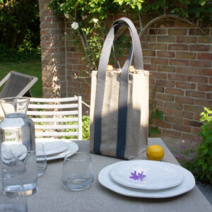 PORTE-BOUTEILLES en lin 4 compartiments anses Grises